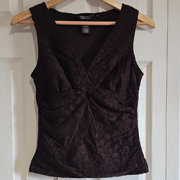 Rampage Tops - Rampage Brown Lace Sleeveless Top V-Neck Fitted Size M